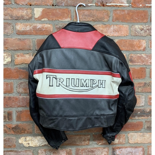 2331 - Vintage The Triple Connection red and black leather 'Triumph' bikers jacket, size 42