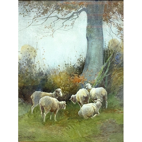 491 - Dorothy Cox (1882-1940) - lambs gathering under a tree, signed, watercolour, 42 x 31cm, gilt frame