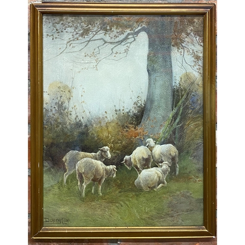 491 - Dorothy Cox (1882-1940) - lambs gathering under a tree, signed, watercolour, 42 x 31cm, gilt frame