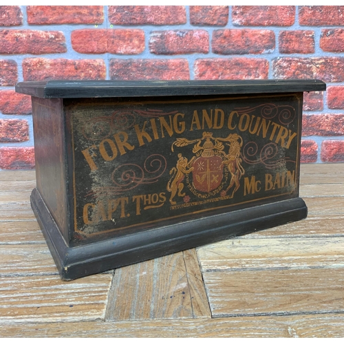 2281 - Wooden hand painted shoe box, hall, storage box.  The black box with 'For King and Country, Capt. Th... 