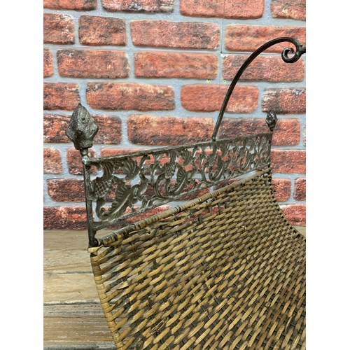 2253 - Vintage effect Rattan and Metal log basket, fireplace, magazine rack W53cm, H46cm