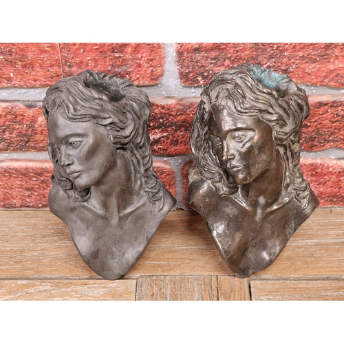 2338 - Pair of cold cast bronze wall plaques, candles holders in the shape of an attractive woman