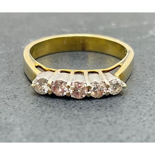 59 - 18ct five stone diamond ring, .05ct stones, size L/M, 3g