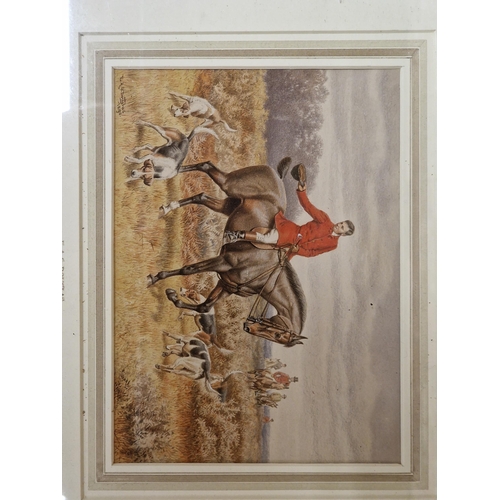 594 - Edward Algernon Douglas (1860-1915) three hunting scenes depicting rider and dogs, signed, watercolo... 