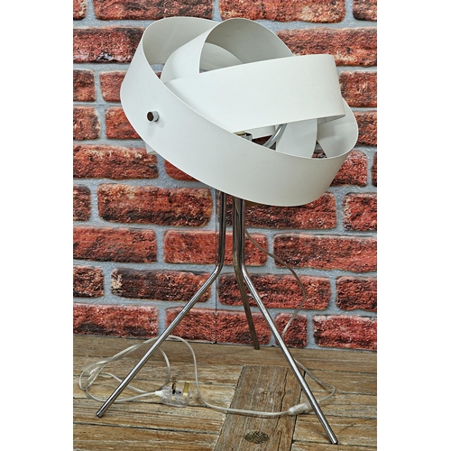 2379 - Well designed modern chrome based lamp on tripod legs with metal white adjustable shade, from Parlan... 