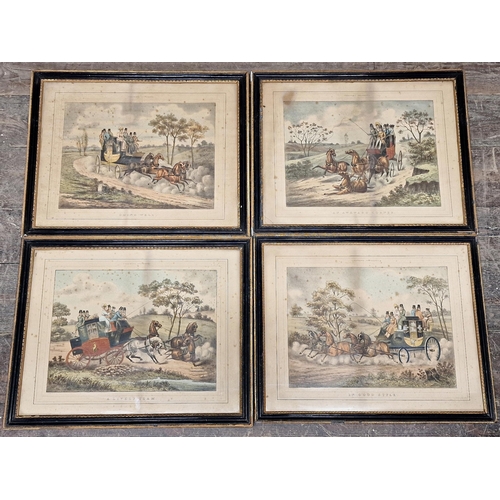 387 - Henry Thomas Alken (1785-1851) set of four 'Coaching Incidents' coloured lithographs, 38cm x 31cm, f... 