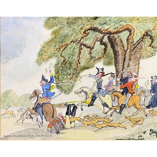 493 - Graham Hughes after Thomas Rowlandson - humorous hunting scene, signed and dated 1991, watercolour, ... 