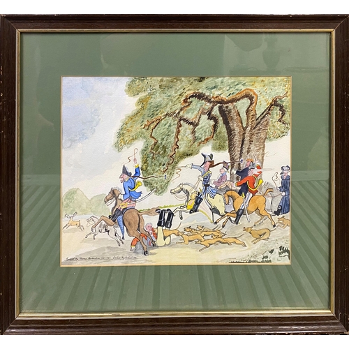 493 - Graham Hughes after Thomas Rowlandson - humorous hunting scene, signed and dated 1991, watercolour, ... 