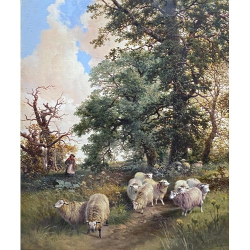 494 - Lady Farnborough, Amelia Long (1762-1837) - Rural scene with sheep and old shepherdess, signed and d... 