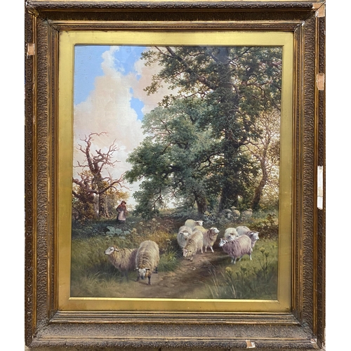 494 - Lady Farnborough, Amelia Long (1762-1837) - Rural scene with sheep and old shepherdess, signed and d... 