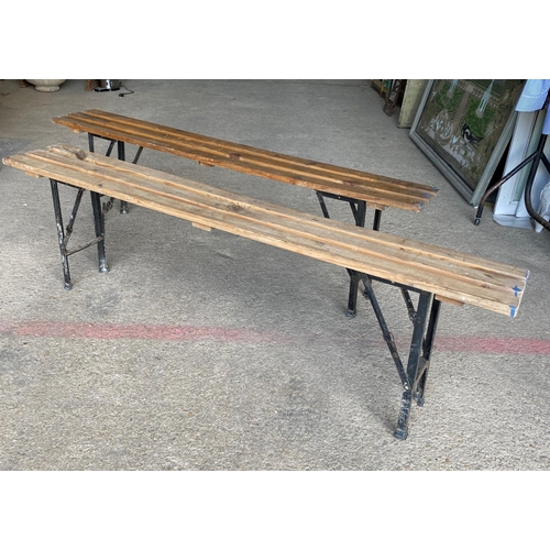 1004 - Pair of slatted folding German Beer Hall benches