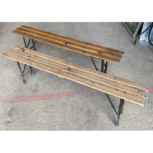 1004 - Pair of slatted folding German Beer Hall benches