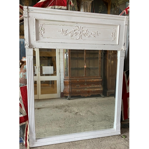 2411 - Impressive 19th century French over mantle mirror with distressed painted finish and bevelled glass,... 