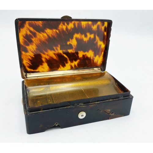 269 - Early F Nicole tortoiseshell snuff music box, 10.5cm, currently working