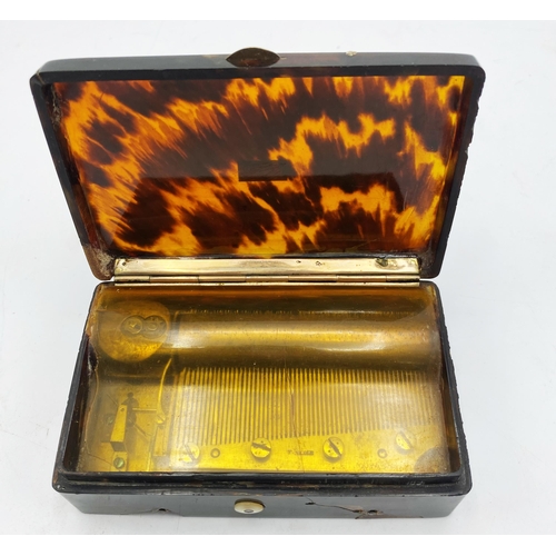 269 - Early F Nicole tortoiseshell snuff music box, 10.5cm, currently working