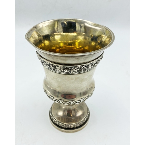 105 - Good quality Regency silver goblet or chalice, with cast grapevine band and fluted bowl, makers Eame... 