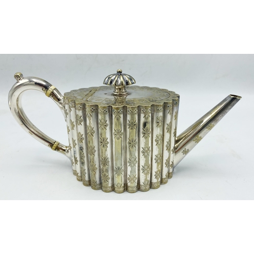 109 - Regency silver plated simulated bamboo Batchelor teapot, maker RH RH, 22cm long