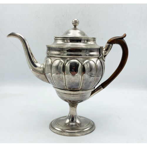 111 - Regency silver plated pedestal coffee pot, with embossed lobed decoration, 28cm high