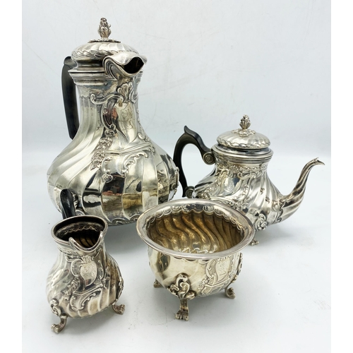 112 - Impressive 19th century French Bointaburet silver four piece tea service, wrythen fluted decoration ... 