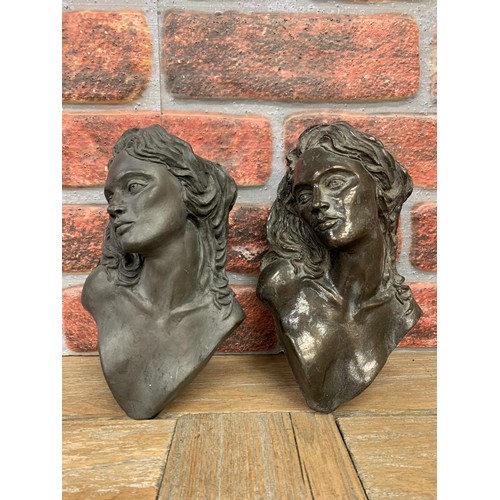 2338 - Pair of cold cast bronze wall plaques, candles holders in the shape of an attractive woman