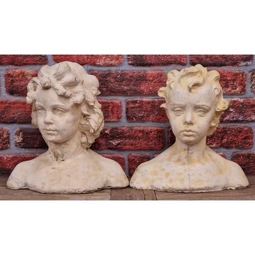 1290 - Raffaello Romanelli (1856-1928) - Pair of clay and plaster busts of children 'The Romanelli Twins', ... 