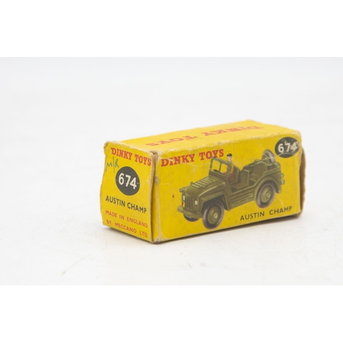 3040 - Dinky Toys 674 Austin Champ, one small end-flap missing, near mint and boxed