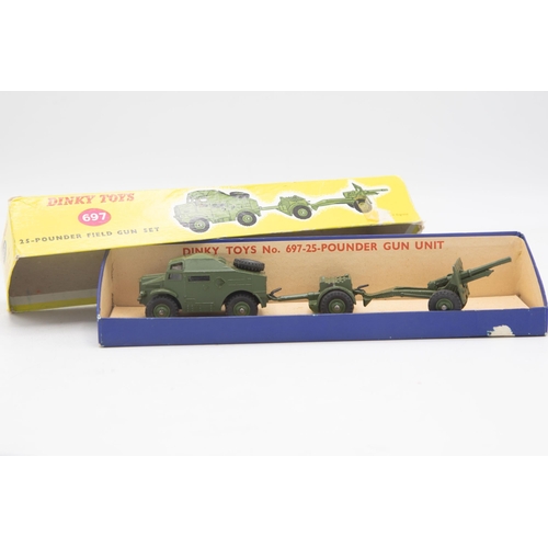 3042 - Dinky Toys 697 25-Pounder Field Gun Set, scarce later version of Tractor with plastic hubs and windo... 