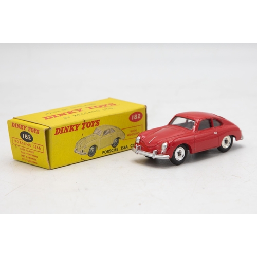 3044 - Dinky Toys 182 Porsche 356a coupe, red body with later edition spun hubs, crisp and clean in a late ... 