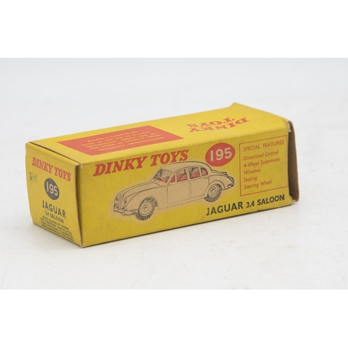 3062 - Dinky Toys 195 Jaguar 3.4 Saloon, spun hubs, correct grey colour spot, mint and boxed