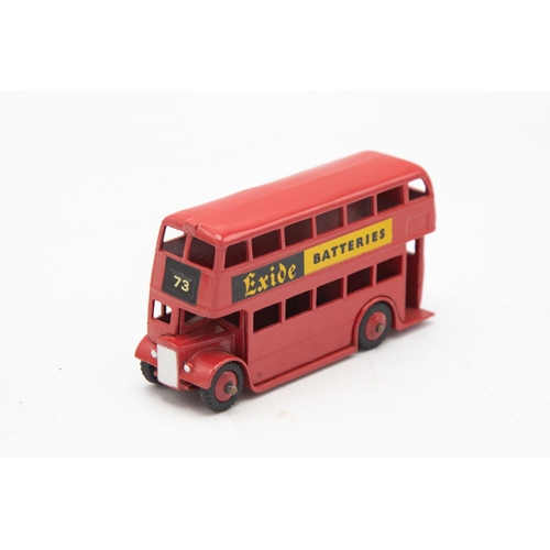 3078 - Dinky Toys  291 London Bus, No. 73 Excide Batteries, sharp box no tears, minor period graffiti, mode... 