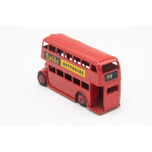 3078 - Dinky Toys  291 London Bus, No. 73 Excide Batteries, sharp box no tears, minor period graffiti, mode... 