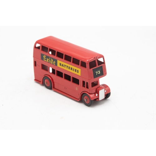 3078 - Dinky Toys  291 London Bus, No. 73 Excide Batteries, sharp box no tears, minor period graffiti, mode... 