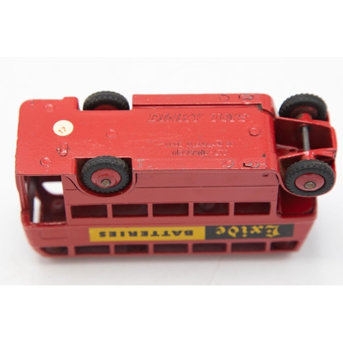 3078 - Dinky Toys  291 London Bus, No. 73 Excide Batteries, sharp box no tears, minor period graffiti, mode... 