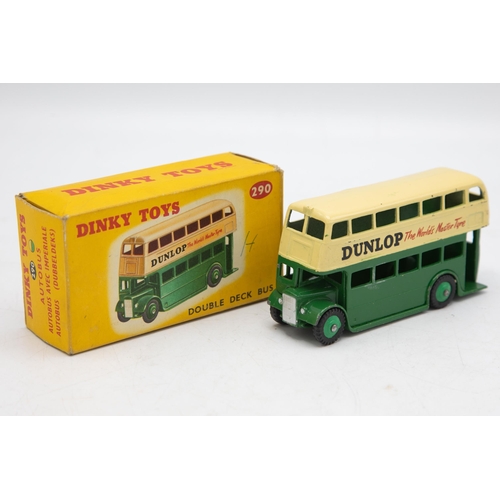 3080 - Dinky Toys 290 Double Deck Bus, green and cream, Dunlop transfers, correct colour spot, minor tears ... 