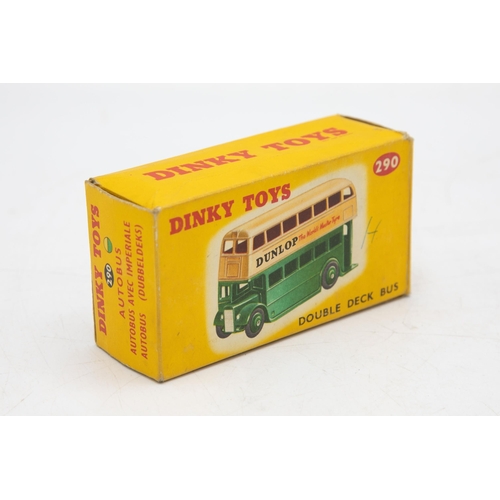 3080 - Dinky Toys 290 Double Deck Bus, green and cream, Dunlop transfers, correct colour spot, minor tears ... 