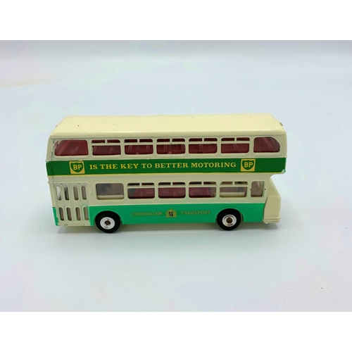 3083 - Dinky Toys 293 Leyland Atlantean Bus, green and white, spun hubs, 'BP  is the Key to Better Motoring... 