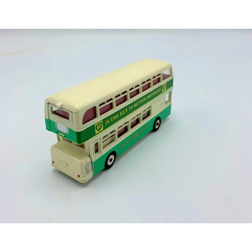 3083 - Dinky Toys 293 Leyland Atlantean Bus, green and white, spun hubs, 'BP  is the Key to Better Motoring... 