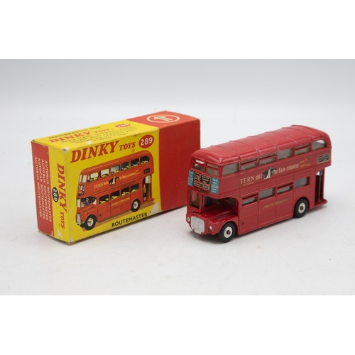 3084 - Dinky Toys 289 Routemaster Bus 221 to Kings Cross, scarce-ish model with fabulous period 1960s Londo... 