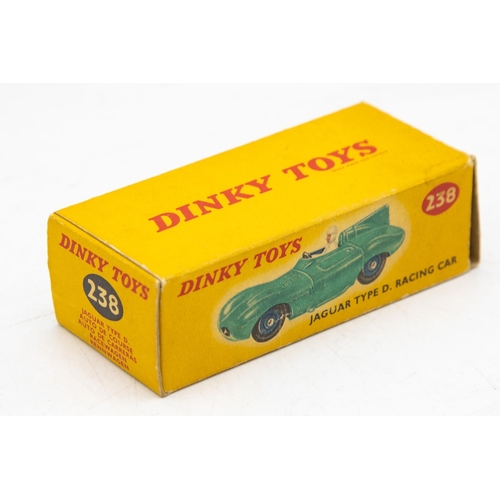 3096 - Dinky Toys 238 Jaguar Type D Racing Car, crisp box, minor detailing on mirror, hubs and exhaust, nea... 