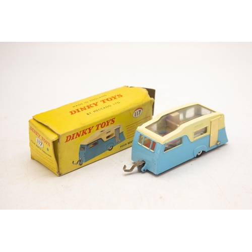 3117 - Dinky Toys 117 Four Berth Caravan, opening door, later panoramic sun-roof model, near mint and fair ... 