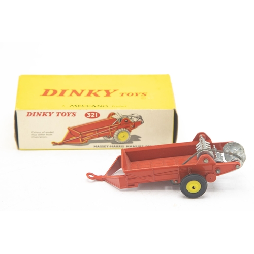 3120 - Dinky Toys 321 Massey-Harris Manure Spreader, scarce late version with plastic wheels, very clean br... 