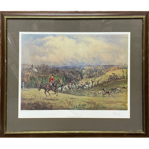 346 - John Gregory King (1929-2014) signed hunting themed print, pencil signature to bottom right, framed,... 