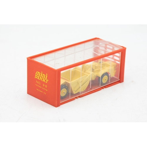 3140 - Dinky Toys mini Dinky Michigan Scraper 98,  model is mint, 1/64 scale, garage 'box' strap-downs miss... 