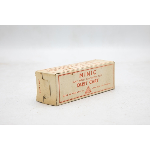 3150 - Tri-ang Minic Dust Cart No. 32M, long bonnet type, green cab, red back and plated wings, radiator, a... 