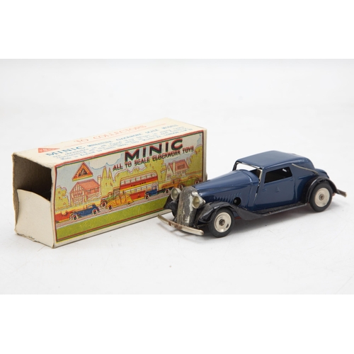 3153 - Tri-ang Minic Vauxhall Cabriolet 19M, blue, tin-plate, clockwork (working), flaps missing one end, v... 