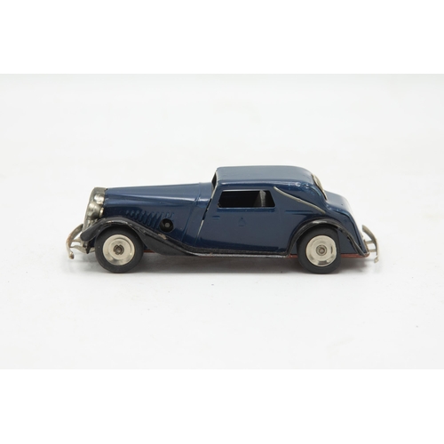 3153 - Tri-ang Minic Vauxhall Cabriolet 19M, blue, tin-plate, clockwork (working), flaps missing one end, v... 