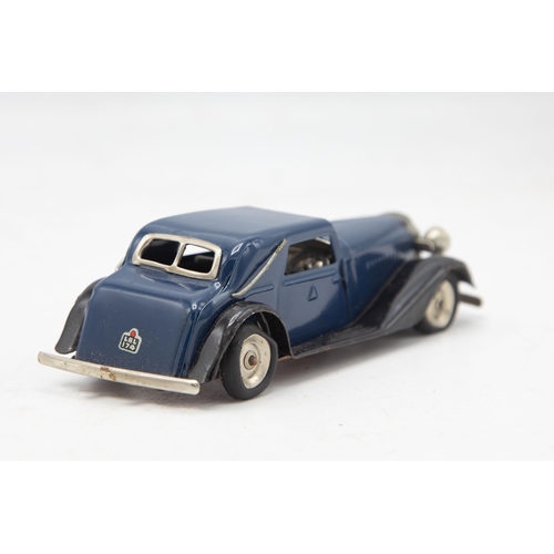 3153 - Tri-ang Minic Vauxhall Cabriolet 19M, blue, tin-plate, clockwork (working), flaps missing one end, v... 