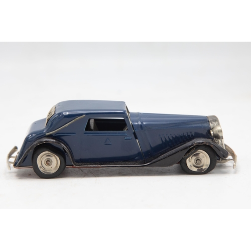 3153 - Tri-ang Minic Vauxhall Cabriolet 19M, blue, tin-plate, clockwork (working), flaps missing one end, v... 