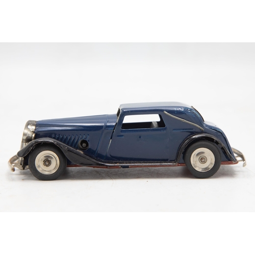 3153 - Tri-ang Minic Vauxhall Cabriolet 19M, blue, tin-plate, clockwork (working), flaps missing one end, v... 