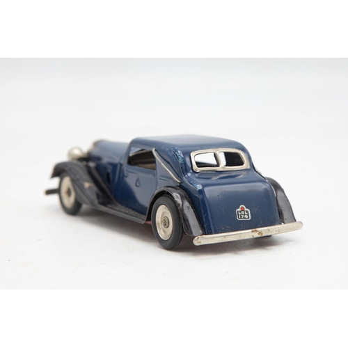 3153 - Tri-ang Minic Vauxhall Cabriolet 19M, blue, tin-plate, clockwork (working), flaps missing one end, v... 